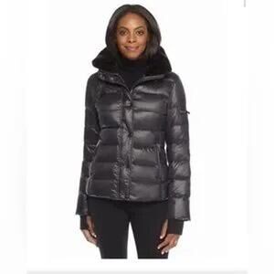 S13/NYC Mercer Black Retractable Hood Faux Fur Trim Down Puffer Coat Jacket S